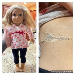 American girl doll, baby, dog, backpack carrier, tote, clothes, and accessories